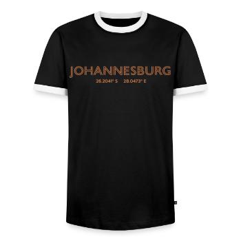 Coordonnées de la ville d’Afrique du Sud - Johannesburg - T-shirt contrasté Homme - noir/blanc - Devant - AI Model Female 172 light (172cm) & AI Model Male 178 light (178cm)