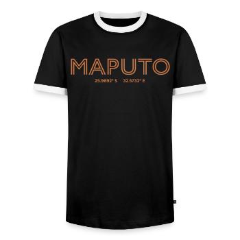 Coordonnées de la ville de Mozambique - Maputo - T-shirt contrasté Homme - noir/blanc - Devant - AI Model Female 172 light (172cm) & AI Model Male 178 light (178cm)