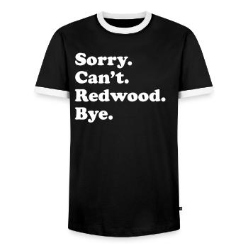 Sorry, can't say goodbye - Redwood - Men's Ringer Shirt - black/white - Front - AI Model Female 172 light (172cm) & AI Model Male 178 light (178cm)
