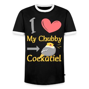 I Love my Chubby Cockatiel - Männer Kontrast-T-Shirt - Schwarz/Weiß - Vorne - AI Model Female 172 light (172cm) & AI Model Male 178 light (178cm)