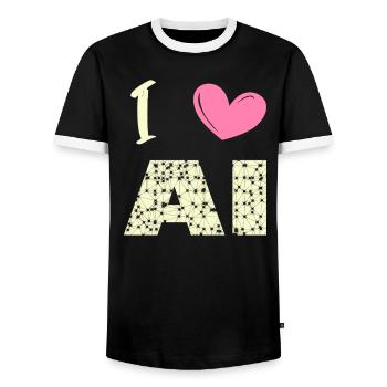 I love ai - Men's Ringer Shirt - black/white - Front - AI Model Female 172 light (172cm) & AI Model Male 178 light (178cm)