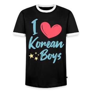 I love Korean boys - Men's Ringer Shirt - black/white - Front - AI Model Female 172 light (172cm) & AI Model Male 178 light (178cm)