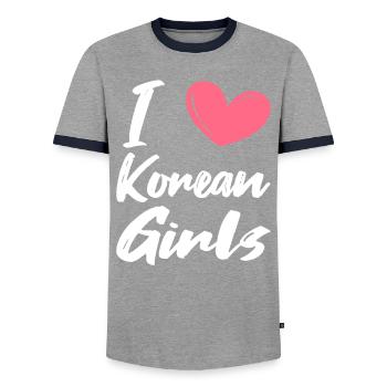 Ich liebe koreanische Mädchen - Männer Kontrast-T-Shirt - Grau/Navy  - Vorne - AI Model Female 172 light (172cm) & AI Model Male 178 light (178cm)