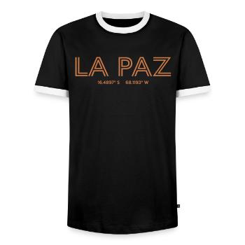 Bolivia Stadt Koordinaten - La Paz - Männer Kontrast-T-Shirt - Schwarz/Weiß - Vorne - AI Model Female 172 light (172cm) & AI Model Male 178 light (178cm)