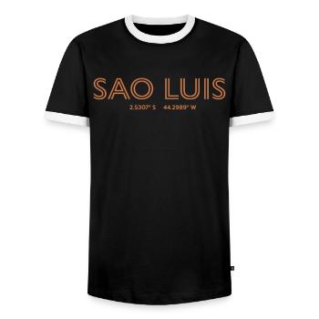 Coordonnées de la ville du Brésil - Sao Luis - T-shirt contrasté Homme - noir/blanc - Devant - AI Model Female 172 light (172cm) & AI Model Male 178 light (178cm)