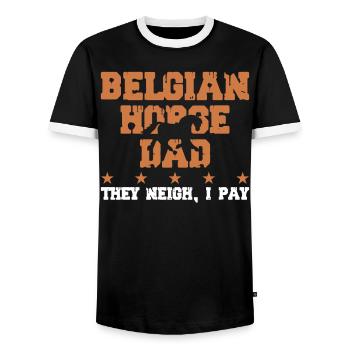 Horse father - Belgian horse - Men's Ringer Shirt - black/white - Front - AI Model Female 172 light (172cm) & AI Model Male 178 light (178cm)