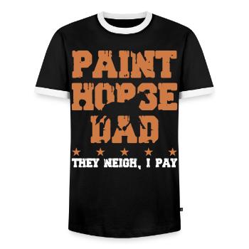 Horse Father - Paint Horse - Men's Ringer Shirt - black/white - Front - AI Model Female 172 light (172cm) & AI Model Male 178 light (178cm)