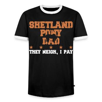 Père du cheval - Poney Shetland - T-shirt contrasté Homme - noir/blanc - Devant - AI Model Female 172 light (172cm) & AI Model Male 178 light (178cm)