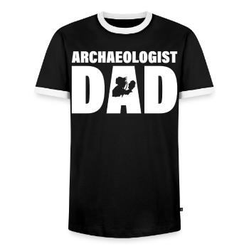 Job - Father of the archaeologist - Men's Ringer Shirt - black/white - Front - AI Model Female 172 light (172cm) & AI Model Male 178 light (178cm)
