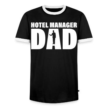 Job - Hotelmanager Papa - Männer Kontrast-T-Shirt - Schwarz/Weiß - Vorne - AI Model Female 172 light (172cm) & AI Model Male 178 light (178cm)