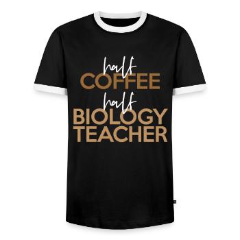 Teacher of Half Coffee Biology - Men's Ringer Shirt - black/white - Front - AI Model Female 172 light (172cm) & AI Model Male 178 light (178cm)