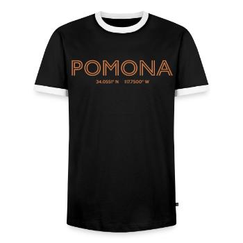 Coordonnées de la ville des États-Unis - Pomona - T-shirt contrasté Homme - noir/blanc - Devant - AI Model Female 172 light (172cm) & AI Model Male 178 light (178cm)