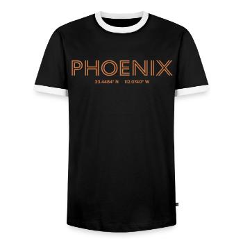 USA City Coordinates - Phoenix - Men's Ringer Shirt - black/white - Front - AI Model Female 172 light (172cm) & AI Model Male 178 light (178cm)