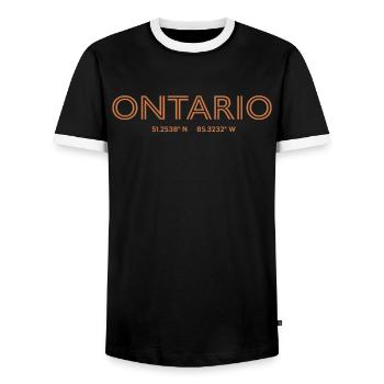 Coordonnées de la ville des États-Unis - Ontario - T-shirt contrasté Homme - noir/blanc - Devant - AI Model Female 172 light (172cm) & AI Model Male 178 light (178cm)