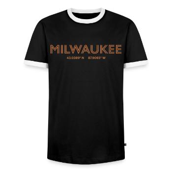 Coordonnées de la ville des États-Unis - Milwaukee - T-shirt contrasté Homme - noir/blanc - Devant - AI Model Female 172 light (172cm) & AI Model Male 178 light (178cm)