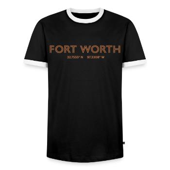 Coordonnées de la ville des États-Unis - Fort Worth - T-shirt contrasté Homme - noir/blanc - Devant - AI Model Female 172 light (172cm) & AI Model Male 178 light (178cm)