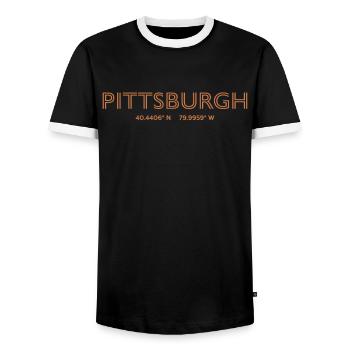 Coordonnées de la ville des États-Unis - Pittsburgh - T-shirt contrasté Homme - noir/blanc - Devant - AI Model Female 172 light (172cm) & AI Model Male 178 light (178cm)