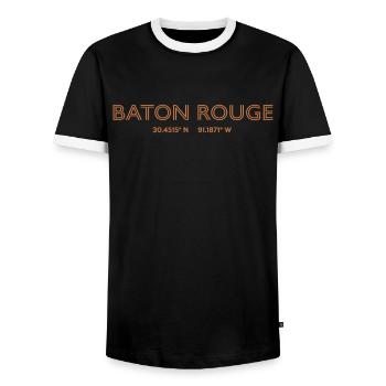 USA Stadt Koordinaten - Baton Rouge - Männer Kontrast-T-Shirt - Schwarz/Weiß - Vorne - AI Model Female 172 light (172cm) & AI Model Male 178 light (178cm)