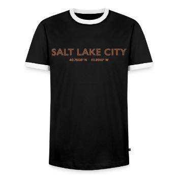 USA City coordinates - Salt Lake City - Men's Ringer Shirt - black/white - Front - AI Model Female 172 light (172cm) & AI Model Male 178 light (178cm)