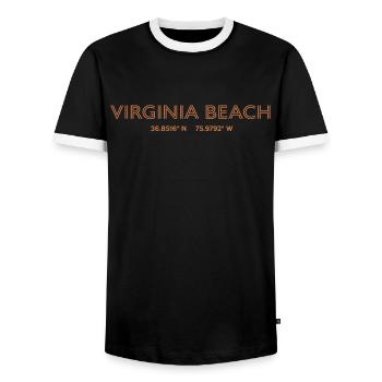 USA City Coordinates - Virginia Beach - Men's Ringer Shirt - black/white - Front - AI Model Female 172 light (172cm) & AI Model Male 178 light (178cm)