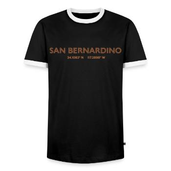 Coordonnées de la ville des États-Unis - San Bernardino - T-shirt contrasté Homme - noir/blanc - Devant - AI Model Female 172 light (172cm) & AI Model Male 178 light (178cm)