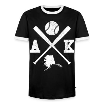 AK USA - Baseball player Alaska - Men's Ringer Shirt - black/white - Front - AI Model Female 172 light (172cm) & AI Model Male 178 light (178cm)