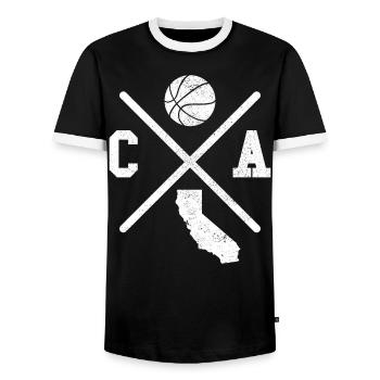 CA USA - Basketteur californien - T-shirt contrasté Homme - noir/blanc - Devant - AI Model Female 172 light (172cm) & AI Model Male 178 light (178cm)