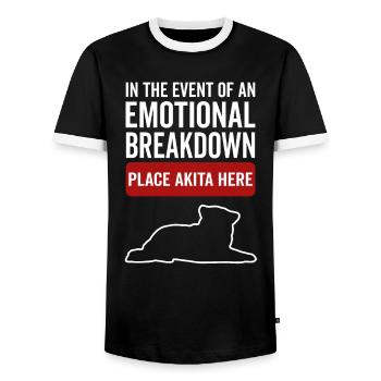 Emotional - dog Akita - Men's Ringer Shirt - black/white - Front - AI Model Female 172 light (172cm) & AI Model Male 178 light (178cm)