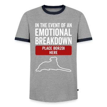 Emotional - dog Borzoi - Men's Ringer Shirt - grey/navy  - Front - AI Model Female 172 light (172cm) & AI Model Male 178 light (178cm)