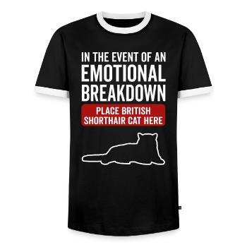 Emotional - British Shorthair Cat - Men's Ringer Shirt - black/white - Front - AI Model Female 172 light (172cm) & AI Model Male 178 light (178cm)