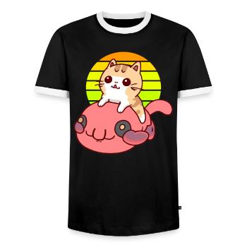 Katze reitet einen Blobfisch - Männer Kontrast-T-Shirt - Schwarz/Weiß - Vorne - AI Model Female 172 light (172cm) & AI Model Male 178 light (178cm)