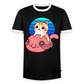 Katze reitet einen Blobfisch - Männer Kontrast-T-Shirt - Schwarz/Weiß - Vorne - AI Model Female 172 light (172cm) & AI Model Male 178 light (178cm)