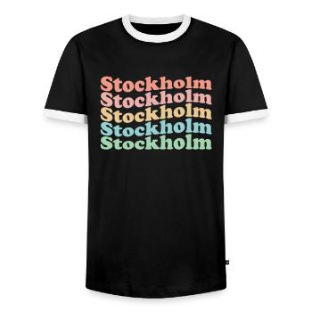 Ville de Suède hippie vintage des années 70 - Stockholm rétro - T-shirt contrasté Homme - noir/blanc - Devant - AI Model Female 172 light (172cm) & AI Model Male 178 light (178cm)
