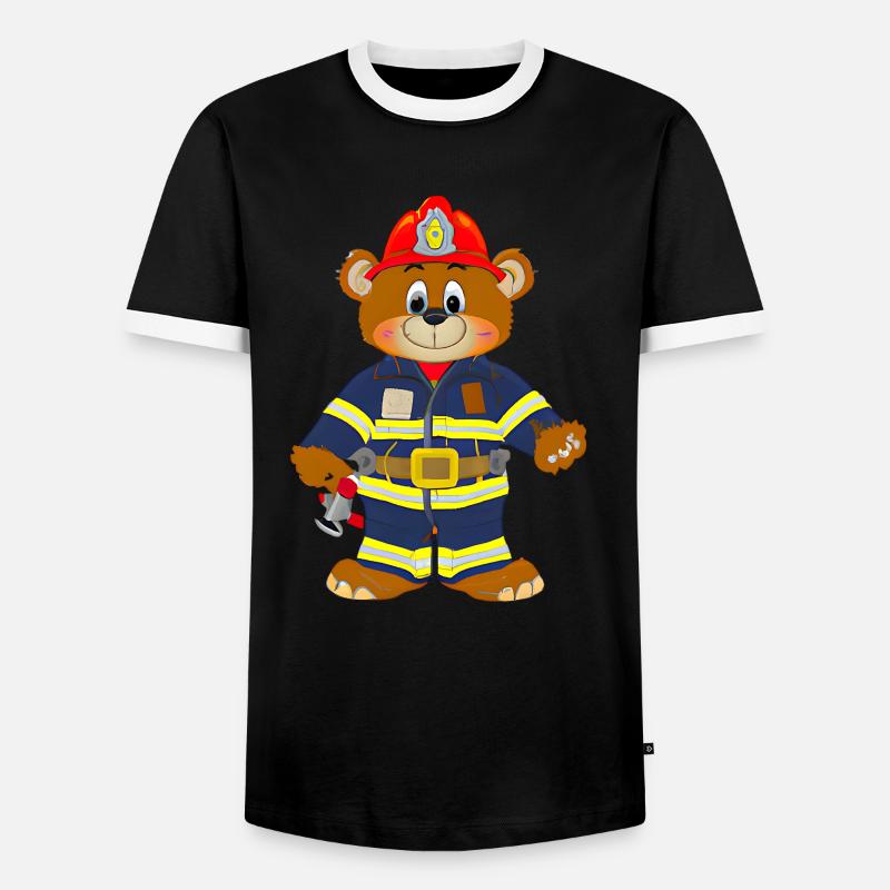 Fireman Bear - Men's Ringer Shirt - black/white