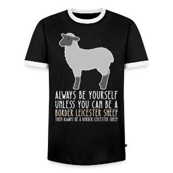 Be Yourself - Border Leicester Sheep - Men's Ringer Shirt - black/white - Front - AI Model Female 172 light (172cm) & AI Model Male 178 light (178cm)