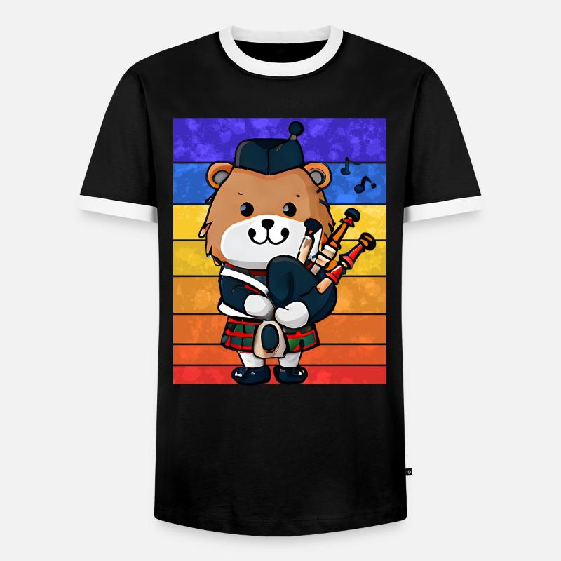 Scottish Bagpipe Bear - Men's Ringer Shirt - black/white