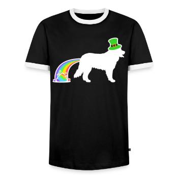 St. Patricks Hund - Berner Berg - Männer Kontrast-T-Shirt - Schwarz/Weiß - Vorne - AI Model Female 172 light (172cm) & AI Model Male 178 light (178cm)
