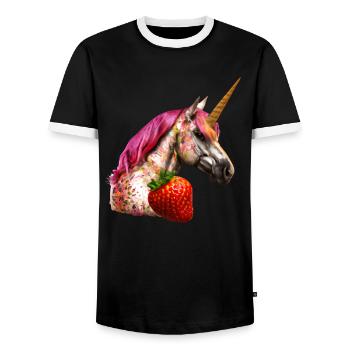 Strawberry Unicorn Design - Men's Ringer Shirt - black/white - Front - AI Model Female 172 light (172cm) & AI Model Male 178 light (178cm)