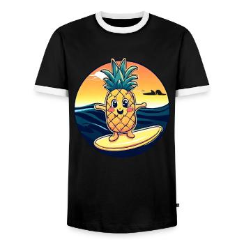 Ananas kawaii au coucher du soleil - T-shirt contrasté Homme - noir/blanc - Devant - AI Model Female 172 light (172cm) & AI Model Male 178 light (178cm)