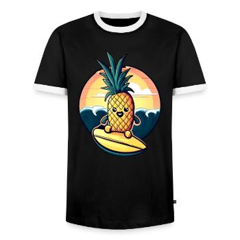 Ananas kawaii au coucher du soleil - T-shirt contrasté Homme - noir/blanc - Devant - AI Model Female 172 light (172cm) & AI Model Male 178 light (178cm)