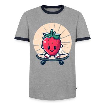 Strawberry skateboard in sunset - Men's Ringer Shirt - grey/navy  - Front - AI Model Female 172 light (172cm) & AI Model Male 178 light (178cm)
