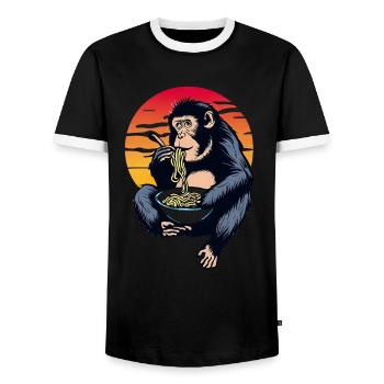 Schimpanse Ramen im Sonnenuntergang - Männer Kontrast-T-Shirt - Schwarz/Weiß - Vorne - AI Model Female 172 light (172cm) & AI Model Male 178 light (178cm)