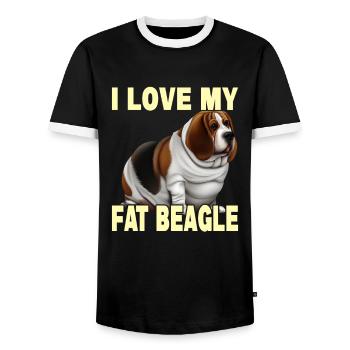 J’aime mon gros beagle - T-shirt contrasté Homme - noir/blanc - Devant - AI Model Female 172 light (172cm) & AI Model Male 178 light (178cm)