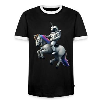 Astronaut on unicorn with unicorn helmet - Men's Ringer Shirt - black/white - Front - AI Model Female 172 light (172cm) & AI Model Male 178 light (178cm)