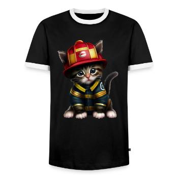 Fire Brigade Cat - Men's Ringer Shirt - black/white - Front - AI Model Female 172 light (172cm) & AI Model Male 178 light (178cm)