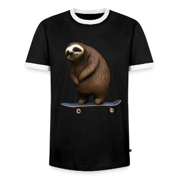 Skateboard Faultier - Männer Kontrast-T-Shirt - Schwarz/Weiß - Vorne - AI Model Female 172 light (172cm) & AI Model Male 178 light (178cm)