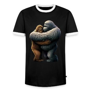Yeti embrasse Bigfoot - T-shirt contrasté Homme - noir/blanc - Devant - AI Model Female 172 light (172cm) & AI Model Male 178 light (178cm)