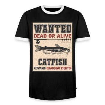 Poisson recherché - pêche au poisson-chat - T-shirt contrasté Homme - noir/blanc - Devant - AI Model Female 172 light (172cm) & AI Model Male 178 light (178cm)