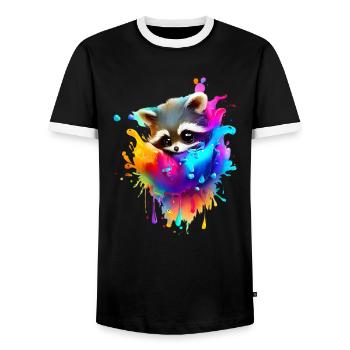 Bunter Waschbär mit Farbklecksen - Männer Kontrast-T-Shirt - Schwarz/Weiß - Vorne - AI Model Female 172 light (172cm) & AI Model Male 178 light (178cm)