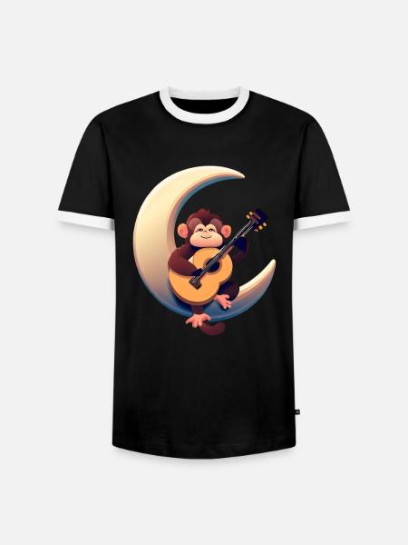 Musikalischer Affe im Halbmond - Männer Kontrast-T-Shirt - Schwarz/Weiß